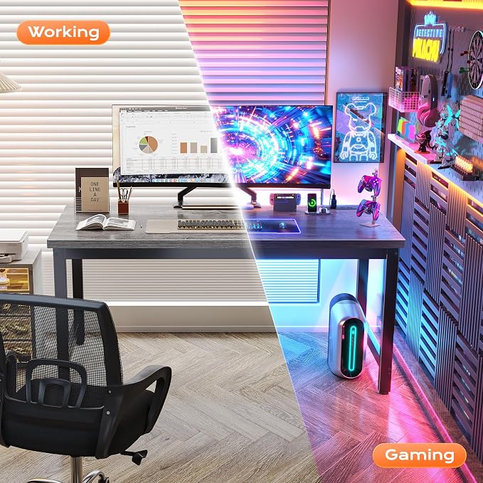 Huuger 55 x 24 inch Desk with Power Outlets & USB-C, Deeper & Thicker Desktop, Robust Metal Tubes, Computer Desk, Heavy Duty Office Desk, Work Gaming Desk for Home Office, Grey - Image 9