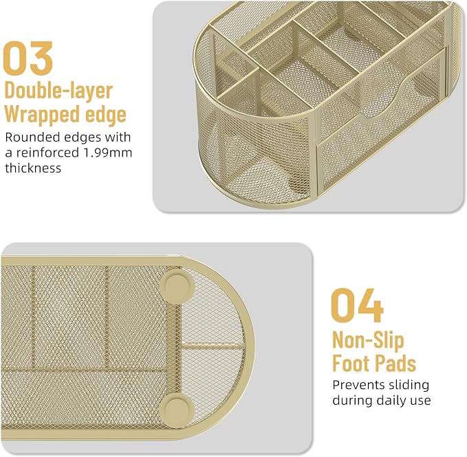 SUPEASY Mesh Desk Organizer, Desk Accessories & Workspace Organizers with Drawers, Pencil Holder for Desk with 9 Compartments for Office Suppliess, 8.6 x 4.3 x 4.1 Inch, Yellow | Pull-Out Drawer Stores Pens, Pencils, Clips, Notes, and Small Office or S... - Image 6