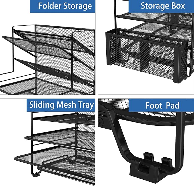 Simple Trending 7 Tier Desk File Organizer, Letter Tray Paper Organizer with Pen Holder and Metal Hanging Basket, Black - Image 3