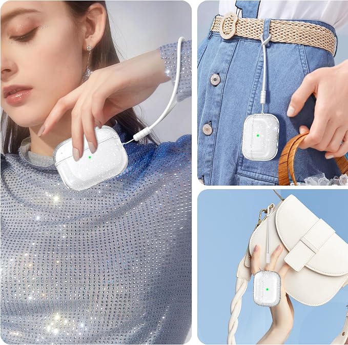 for Airpods Pro 2nd/1st Generation Case Cover, Compatible with Airpods Pro Case 2nd Gen USB C Charging Port, Clear Soft Transparent Military Grade Shockproof Case, Gitter White - Image 3
