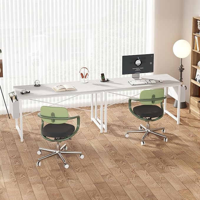 OLIXIS Computer Desk, 55 Inch Gaming Desks for Home Office Small Spaces | Writing Study Craft Work Table, Computer Workstation for Bedroom with Storage Bag, All White - Image 7