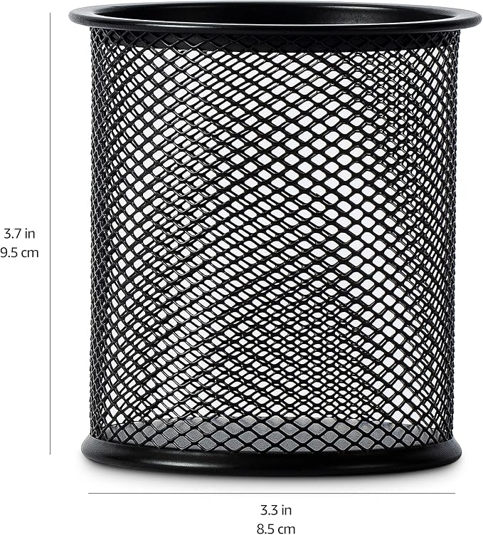 Amazon Basics Wire Mesh Pen Holder, Pencil Cup Desk Organizer for Stationery, Scissors, Office Caddy Storage, 3.7" x 3.3", Black - Image 4