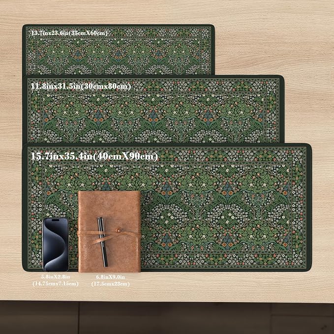 iCasso Retro Mouse Pad, Desk Pad Mat, Full Desk Large Mousepad, Green | 35.4x15.7in Anti-Slip Smooth Surface XXL Computer Pad with Stitched Edges for Home Office Organizer - Image 2