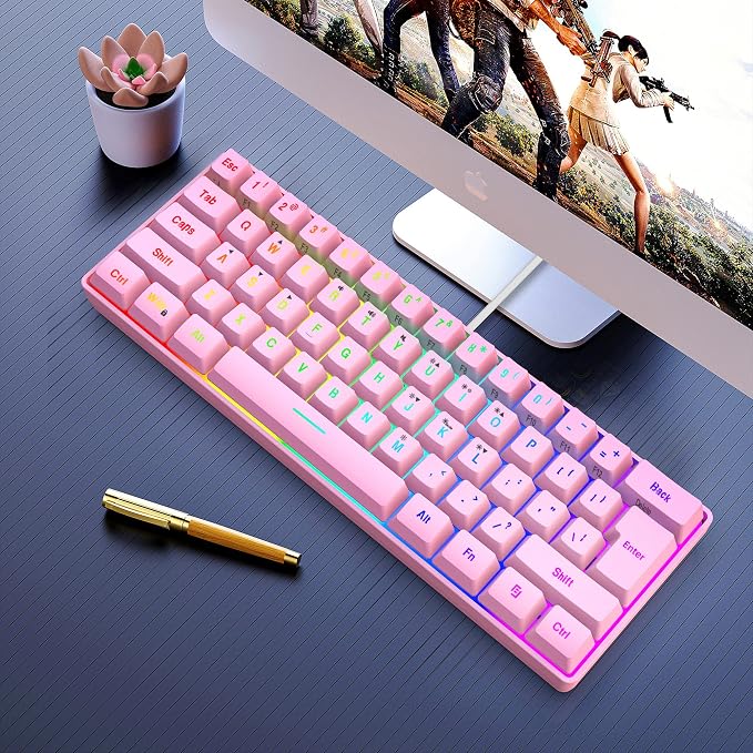 Snpurdiri 60% Wired Gaming Keyboard, 61 Keys RGB Backlit Ultra-Compact Mini Gaming Keyboard for PC/Mac Gamer, Typist, Travel, Easy to Carry on Business Trip(Pink) | Backlit Ultra-Compact Mini Gaming Keyboard for PC/Mac Gamer, Typist, Travel, Easy to Ca... - Image 6