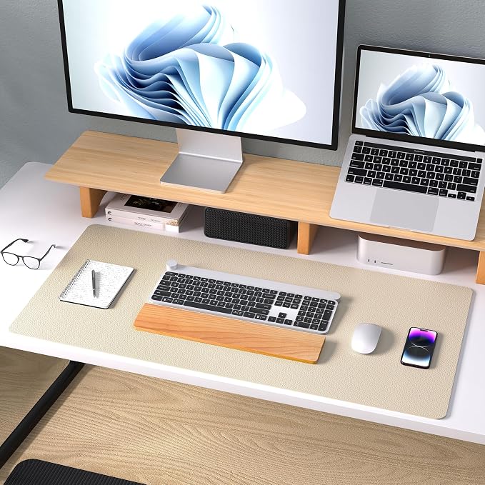 Aothia Leather Desk Pad Protector, Mouse Pad, Office Desk Mat, Non-Slip PU Leather Desk Blotter, Laptop Desk Pad, Waterproof Desk Writing Pad for Office and Home (Beige, 36" x 17") - Image 8