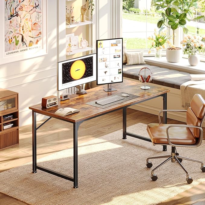PRAISUN 47 Inch Computer Desk, Home Office Desk with Spacious Desktop, Rustic Brown - Image 2