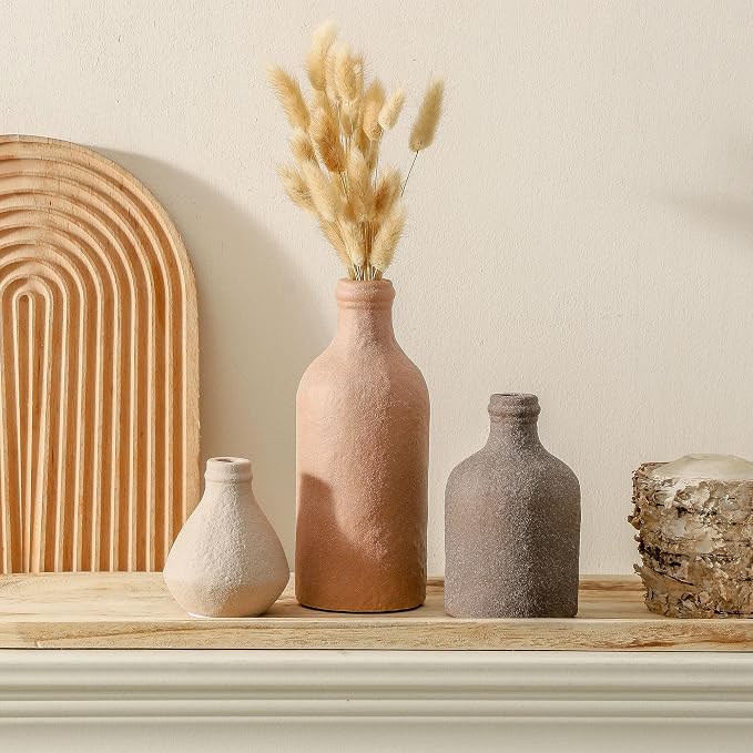 Ceramic Vase Set of 3, Vases Home Decor, Decorative Vases for Table, Boho Flower Vase Modern Neutral Vases for Room Decor, Table, Mantel,Entryway Living Room Kitchen Bedroom Bathroom - Brown - Image 5