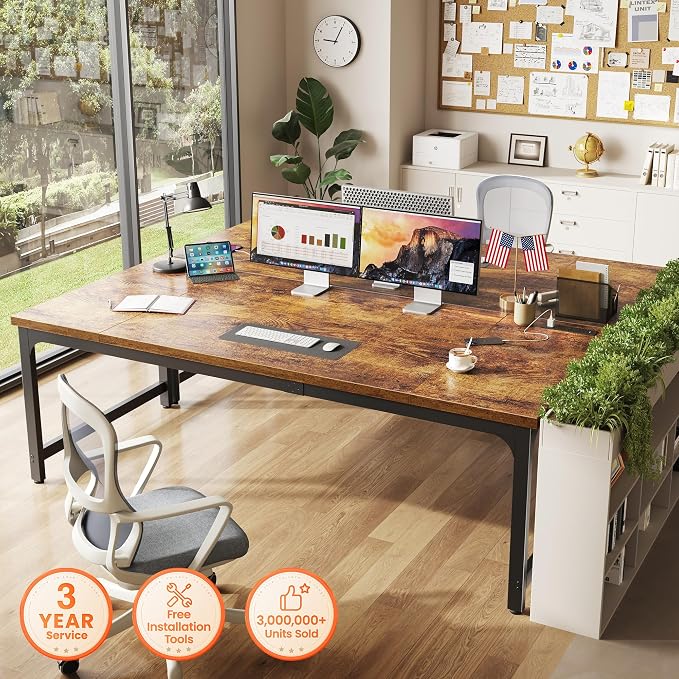 Huuger 71 x 31.5 Inch Desk with Power Outlets & USB-C, 0.95 Inch Thicker Desktop, Robust Metal Tubes, Deep Computer Desk, Heavy Duty Office Desk, Work Desk for Home Office, Rustic Brown - Image 7