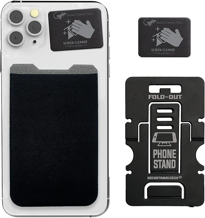 Phone Wallet - Adhesive Card Holder - Cell Phone Pouch - Stick on Lycra Pocket by Gecko - Carry Credit Cards and Cash by GeckoTravelTech