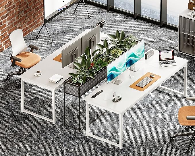 Coleshome 71 Inch Computer Desk with USB Ports, Large Office Desk, Long Study Student Writing Desk, White | Extra-long workspace • Fits dual monitors • Stable steel frame • Spacious legroom • Home office & gaming - Image 3