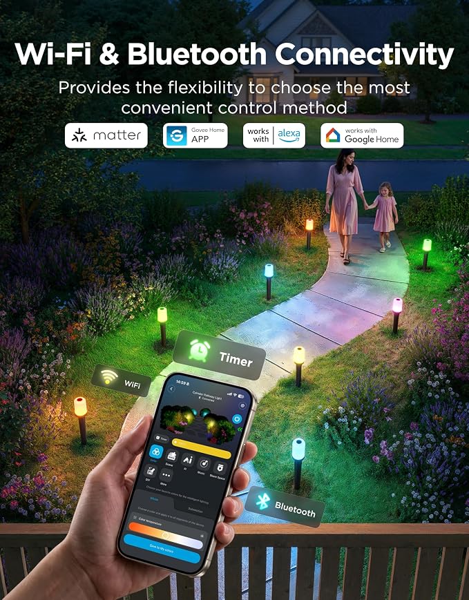 Govee Outdoor Cylinder Pathway Lights, 8 Pack, 425 Lumens, IP67 Waterproof | 60+ Preset Scene Modes, Outdoor Decor for Path, Patio, Garden, Lawn, Compatible with Alexa, Google Assistant, Matter - Image 5