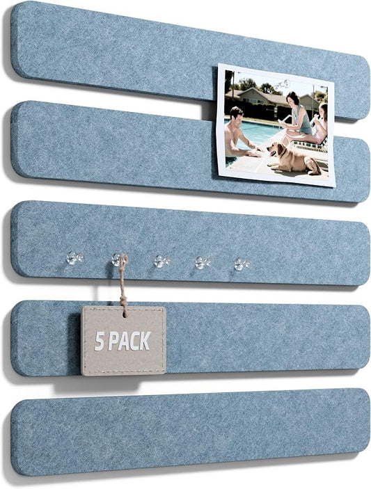 Fluxynara 13" x 2" Felt Wall Panels, Dusty Blue | 5-Pack Cork Board Alternative with 35 Push Pins, Adhesive Mounting for Bedroom Door or Home Office by FLUXYNARA