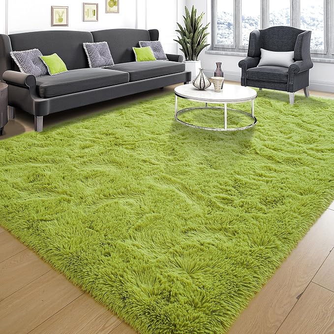 Tepook Fluffy Grass Green Rugs for Living Room Bedroom, 4x6 Soft Area Rug Moss Green Kids Girls Boys Rug, Indoor Plush Shaggy Non-Slip Carpet for Nursery Classroom Dorm Home Decor by Tepook