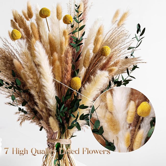Boho Dried Flowers Bouquet – Olive Green Wall Decor, Pampas Grass Bouquet, Rustic Flower Arrangement, Moody Office & Bedroom Decor, DIY Home Vase Filler, Farmhouse Floral, Boho Wedding Bouquet - Image 6