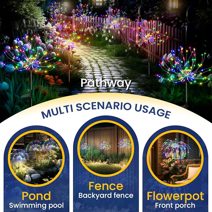 GIGALUMI Garden Outdoor Decor Lights 120LED 4Pack, Solar Garden Lights for Yard Outside Fairy Decorative,Solar Powered for Yard Pathway Flowerbed Planter Balcony Patio Decor（Multicolor） - Image 6