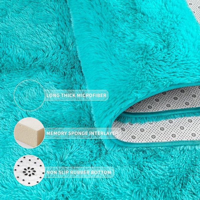 Tepook Super Soft Fluffy Rug for Bedroom, Modern Shaggy Fuzzy Kids Rugs for Living Room, Plush Indoor Nursery Home Decor Dorm Carpet with Non-Slip Bottom, Teal Blue, 4 X 6 Feet - Image 6