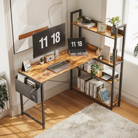 Treesland 40 Inch Computer Desk with Bookshelf, Corner Desk with Storage, L Shaped Desk, Home Office Desks, Writing Study Desk for Bedroom, Brown by Treesland