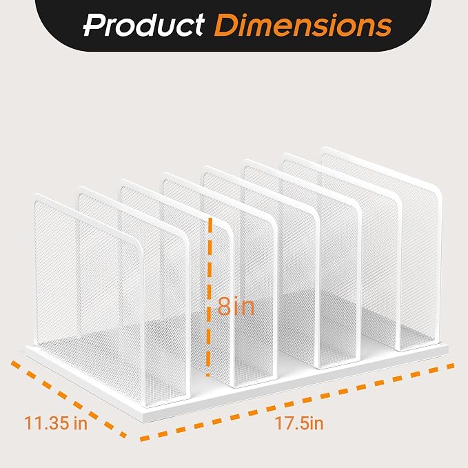 Kuntine.B 7-SectionUpright Desk File Organizer White 2 Pack | Vertical, Mesh, Metal, Assembly, Stability, Sturdiness, Organization, Standing - Image 2