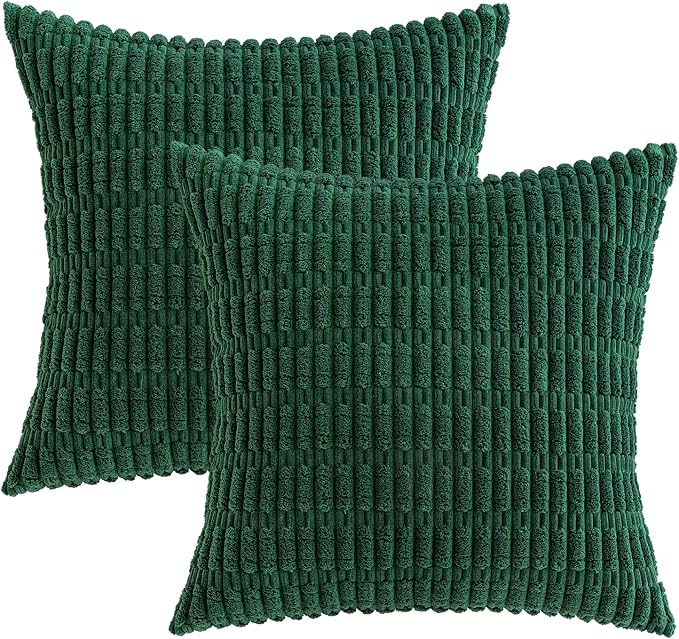 MIULEE Pack of 2 Dark Green Corduroy Decorative Pillow Covers 20x20 Inch Soft Boho Striped Throw Pillow Covers Modern Farmhouse Home Decor for Sofa Living Room Couch Bed - Image 6