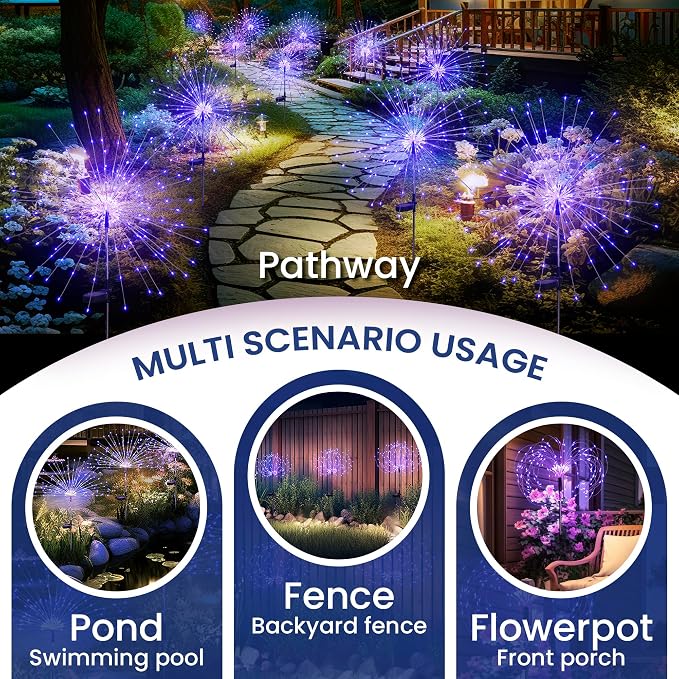 GIGALUMI Garden Outdoor Decor Lights 120LED 2Pack, Solar Garden Lights for Yard Outside Fairy Decorative,Solar Powered for Yard Pathway Flowerbed Planter Balcony Patio Decor（Purple） - Image 4