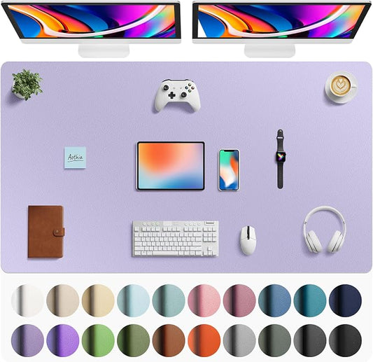 Aothia Faux Leather Desk Mat - Large Mouse Pad, Non-Slip PU Leather Blotter, Waterproof Writing Surface for Office and Home (Lavender, 63" x 24") by AothiaSimpleNaturalUnique