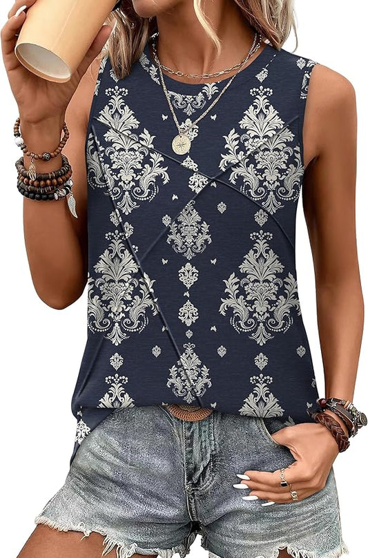 WIHOLL Women's Sleeveless Summer Crewneck Loose Fit Tank Tops by WIHOLL