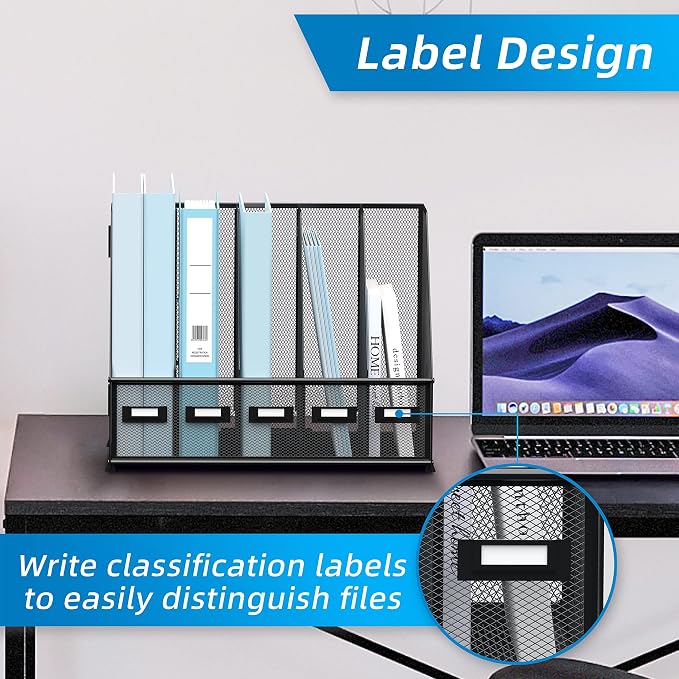 SUPEASY Desk Organizers Metal Desk Magazine File Holder with 5 Vertical Compartments Rack File Organizer for Office Desktop, Classroom, Home Workspace, Black - Image 5