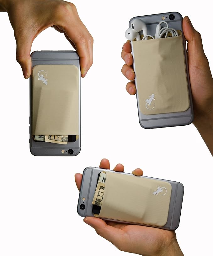 Phone Wallet - Adhesive Card Holder - Cell Phone Pouch - Stick on Lycra Pocket by Gecko - Carry Credit Cards and Cash - Image 3