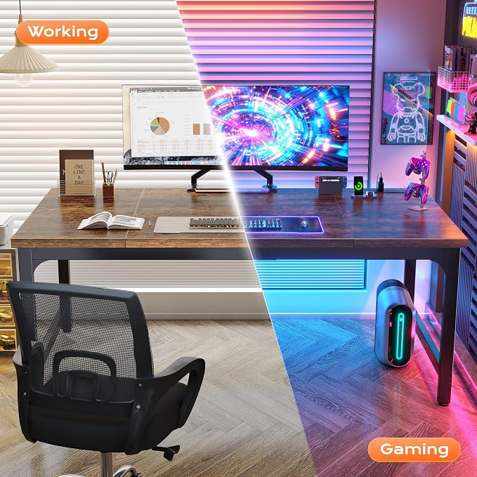 Huuger 63 x 31.5 inch Desk with Power Outlets & USB-C, 0.95 Inch Thicker Desktop, Robust Metal Tubes, Deep Computer Desk, Heavy Duty Office Desk, for Home Office, Rustic Brown - Image 8