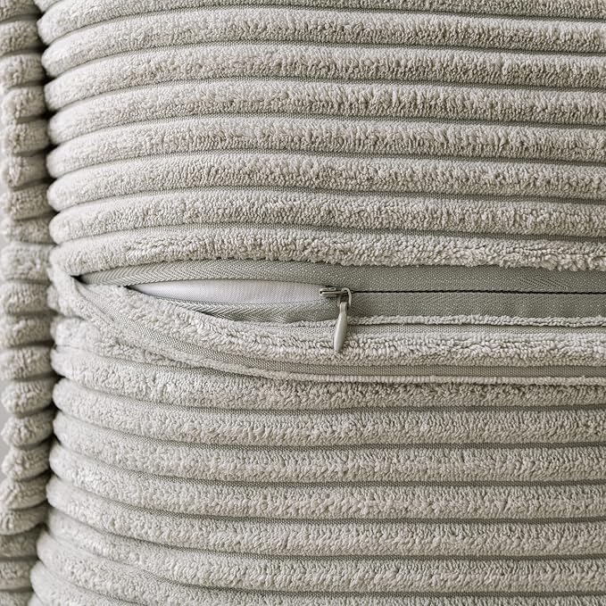 MIULEE Decorative Throw Pillow Covers for Couch Bed Livingroom 20x20 Inch Set of 2 Light Grey Boho Accent Throw Pllows Broadside Striped Patchwork Soft Corduroy Pillowcases - Image 3