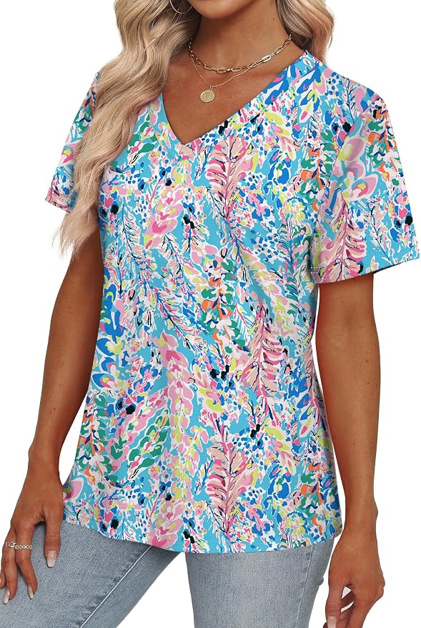 Alaroo Womens Summer Tops 2026 V Neck Short Sleeve Shirts Trendy Dressy Casual Vacation Outfits Printed - Image 4