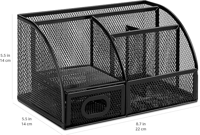 Amazon Basics Mesh Pen Holder and Desktop Desk Organizer, Office Caddy Storage for Writing Utensils, 9.1 x 5.9 x 5.5 inches, Black - Image 5