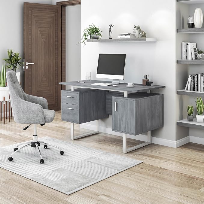 Techni Mobili Modern Office Desk with Storage, Gray - Image 2