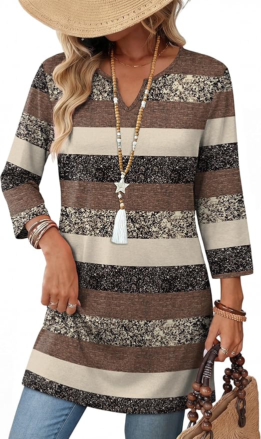 OFEEFAN Summer Boho Tops For Women 3/4 Length Sleeve Womens Tops Vacation Outfits by OFEEFAN