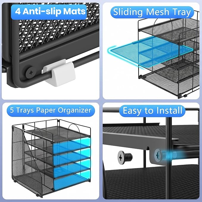 OPNICE 5-Tier Desktop File Paper Organizer, Desk Organizers and Accessories, Office Desk Accessories & Workspace Organizers for Home Office Supplies, Black - Image 7