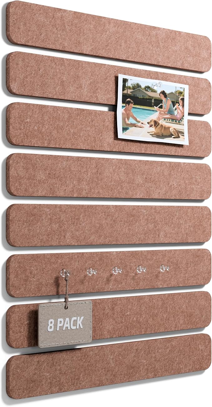 Fluxynara 13" x 2" Felt Wall Panels, Terracotta | 8-Pack Includes 50 Push Pins and Adhesive Tabs for Photos, Notes and Decor in Bedroom Doors, Home Office or Studios by FLUXYNARA