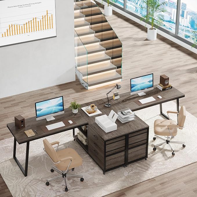 Tribesigns L-Shaped Desk with 3 Drawers, Reversible Corner Home Office Computer Desk with Shelves, 53-Inch Industrial PC Desk Study Writing Table Workstation for Small Space, Grey - Image 6