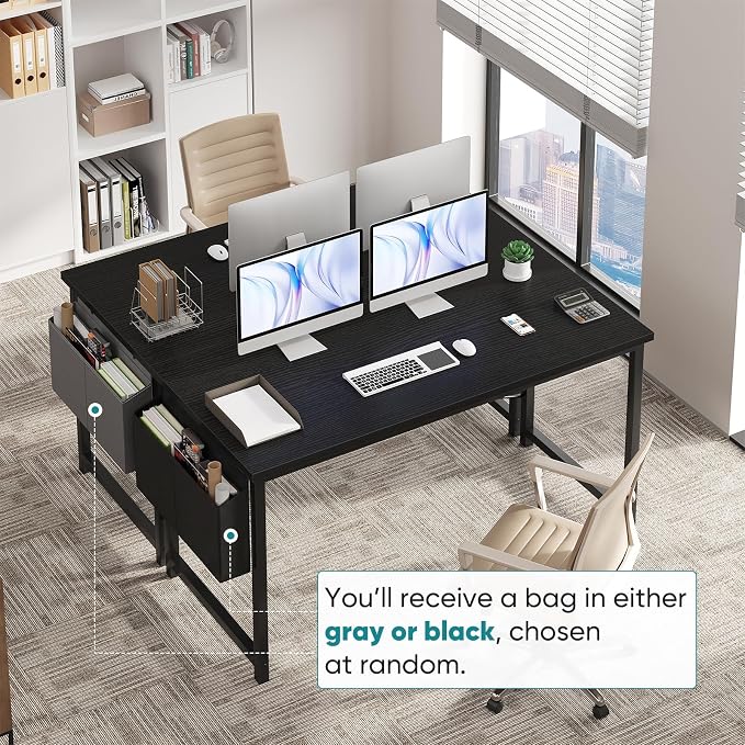 OLIXIS Computer Desk, 55 Inch Gaming Desks for Home Office Small Spaces | Writing Study Craft Work Table, Computer Workstation for Bedroom with Storage Bag, Black - Image 4