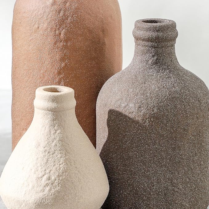 Ceramic Vase Set of 3, Vases Home Decor, Decorative Vases for Table, Boho Flower Vase Modern Neutral Vases for Room Decor, Table, Mantel,Entryway Living Room Kitchen Bedroom Bathroom - Brown - Image 3
