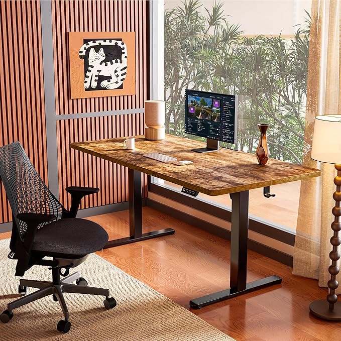 ErGear Height Adjustable Electric Standing Desk, 40 x 24 Inches Sit Stand up Desk, Memory Computer Home Office Desk, Vintage Brown - Image 2
