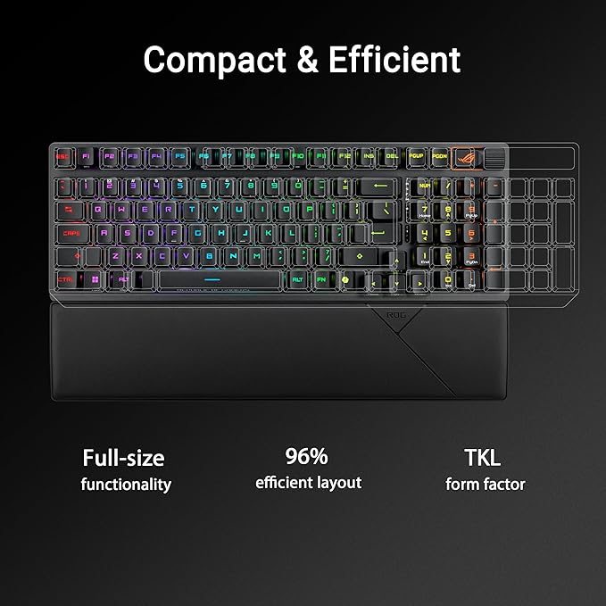 ASUS ROG Strix Scope II 96 RX Wireless Optical Gaming Keyboard – 96% Full-Size, Tri-Mode Connectivity, Pre-lubed ROG RX Red Linear Switches PBT Keycaps, RGB, PC/Mac Support - Black - Image 2