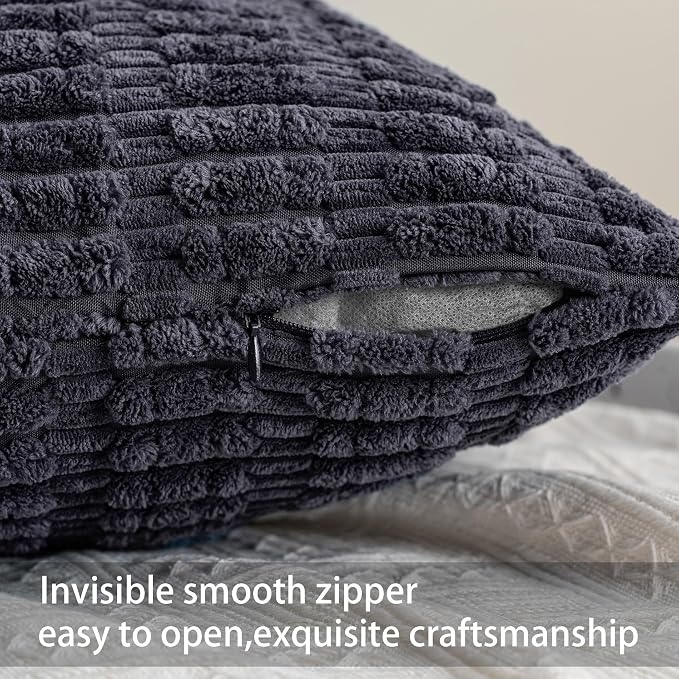 Aegero Pack of 2 Corduroy Decorative Throw Pillow Covers 12x24 Inch Soft Striped Pillow Covers Modern Farmhouse Home Decor for Sofa Living Room Couch Bed（Dark Grey） - Image 3