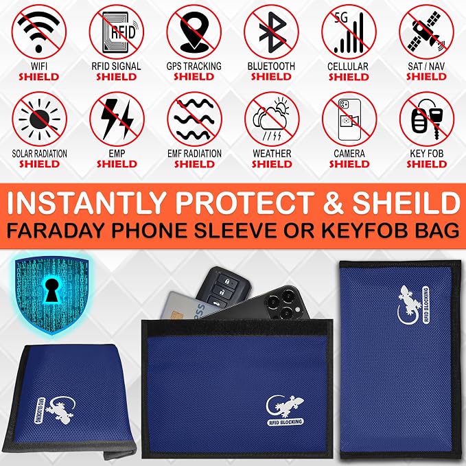 Gecko Travel Tech Blue Nylon Faraday Bag - Signal Blocker for Cell Phone, Car Key FOB, Data Privacy (BLUE - NYLON) - Image 3