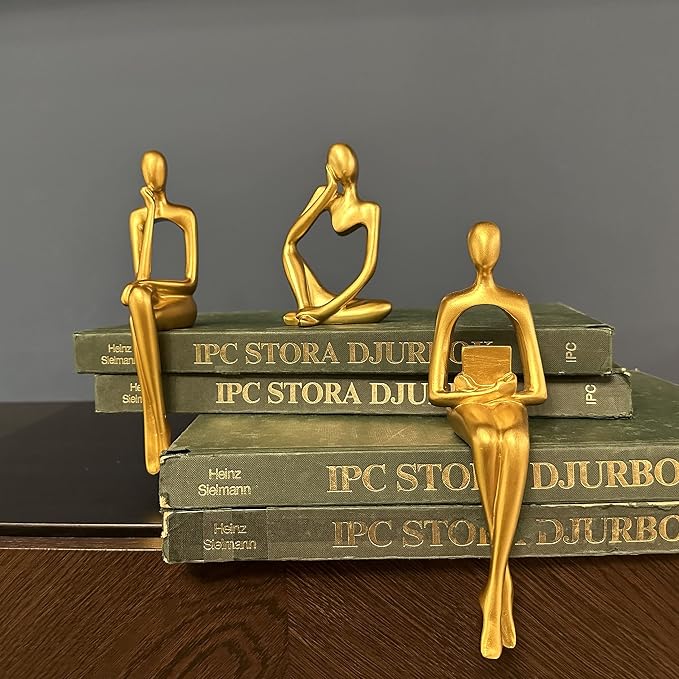 Prettidecor Gold Home Decor Thinker Statue Accents, Set of 3 Thinker Sculptures Office Decor Modern Abstract Resin Decoration on Shelf Table Desk for Living Room Office Bedroom (Small Gold) | Home Decor Accents, Office Decor, Abstract Resin, For Living... - Image 4