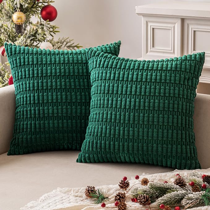 MIULEE Pack of 2 Dark Green Corduroy Decorative Pillow Covers 20x20 Inch Soft Boho Striped Throw Pillow Covers Modern Farmhouse Home Decor for Sofa Living Room Couch Bed - Image 7