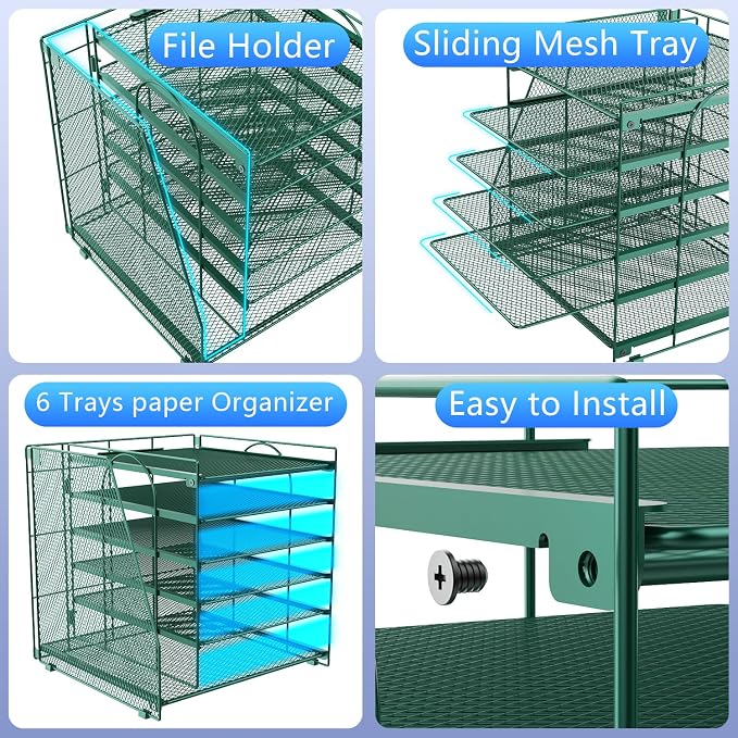 gianotter 6-Tier Paper Organizer With Magazine Holder | Desk Organizers and Accessories, File Organizer for Office Supplies Storag (Green, 6-Tier) - Image 3