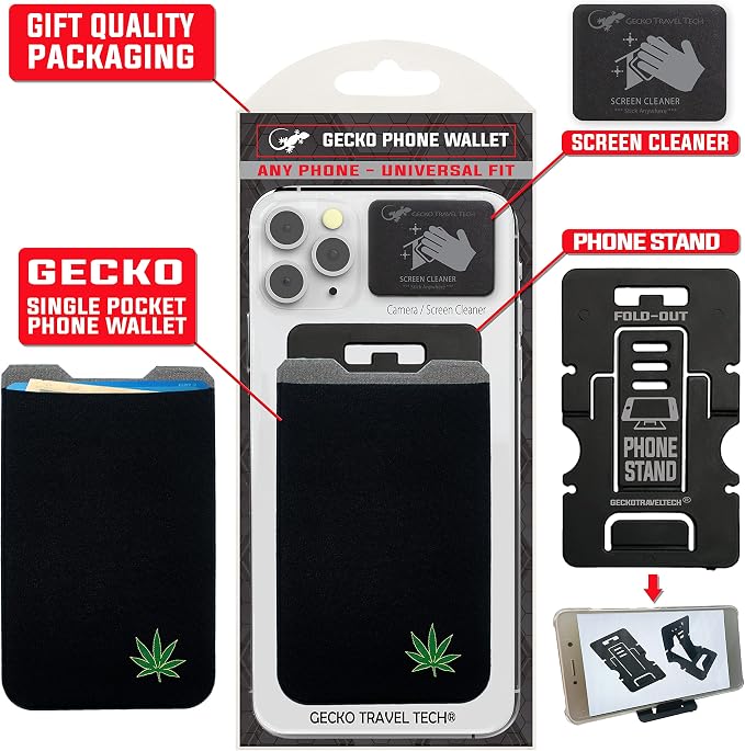 Phone Wallet - Adhesive Card Holder - Cell Phone Pouch - Stick on Lycra Pocket by Gecko - Carry Credit Cards and Cash - Image 8