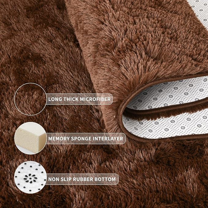 Tepook 6x9 Brown Area Rugs for Living Room Bedroom, Soft Fluffy Plush Shaggy Girls Boys Kids Room Rug, Shag Upgrade Non-Slip Throw Carpet for Dorms Nursery Classroom Home Decor - Image 5