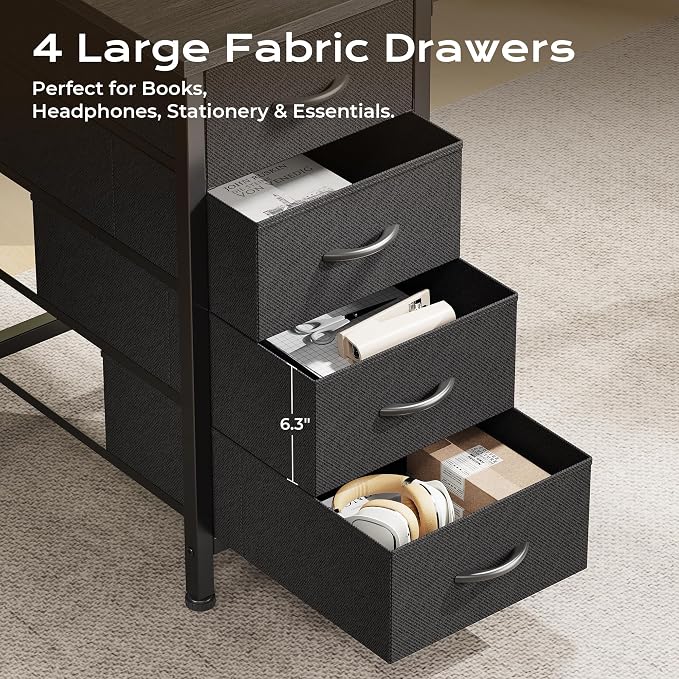 Huuger 55 Inch L Shaped Desk with Fabric Drawers, Reversible Computer Gaming Desk with Power Outlets and USB-C Port, Adjustable Side Storage Shelves, for Work Study Corner Home Office, Grey,1CD078H - Image 6