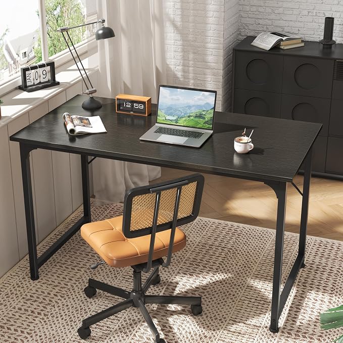 Huuger 48 Inch Office & Gaming Desk with Storage, Modern Simple Design, Large Legroom, Black Metal Frame - Image 7